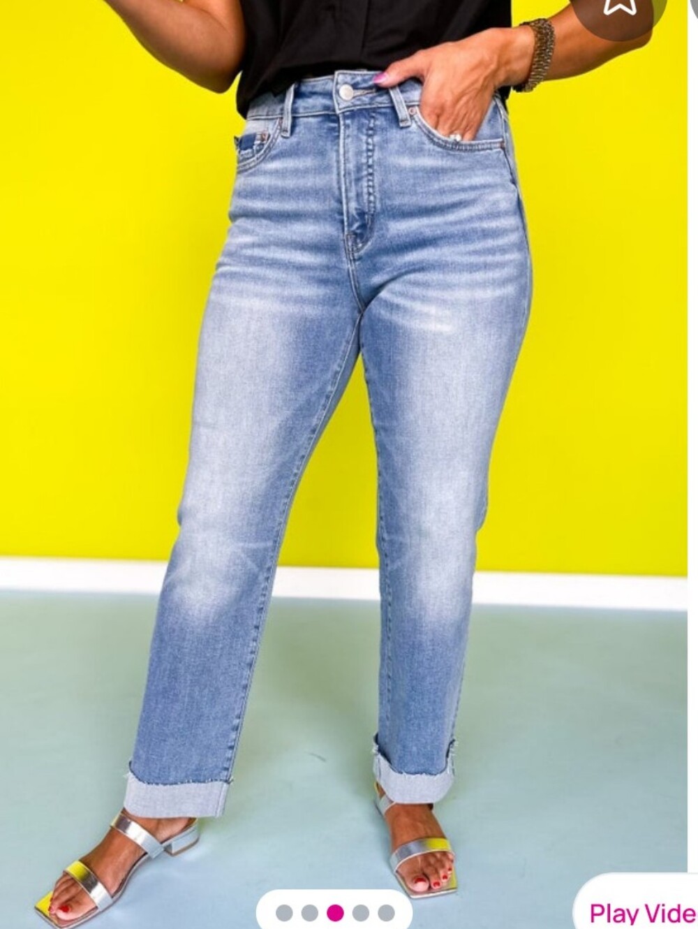 NWT Mica High Rise Straight Leg Cuffed Hem Jeans - Light Blue